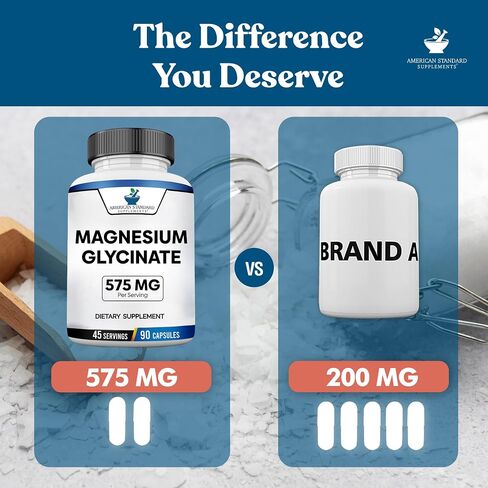 Magnesium Glycinate 575mg per Serving, Magnesium Glycinate Chelate, Magnesium Glycinate Capsules, Magnesium Supplement for Bone & Muscle Health, Chelated for Maximum Absorption, 90 Veggie Capsules in Kuwait