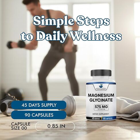 Magnesium Glycinate 575mg per Serving, Magnesium Glycinate Chelate, Magnesium Glycinate Capsules, Magnesium Supplement for Bone & Muscle Health, Chelated for Maximum Absorption, 90 Veggie Capsules in Kuwait