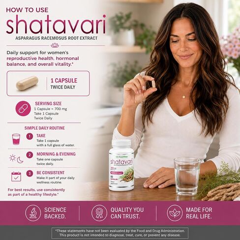 VH Nutrition SHATAVARI | Shatavari Capsules | 700mg Asparagus Racemosus Extract | Female Vitality* & Rejuvenation* | Natural Estrogen Balance* | 60 Capsules in Kuwait