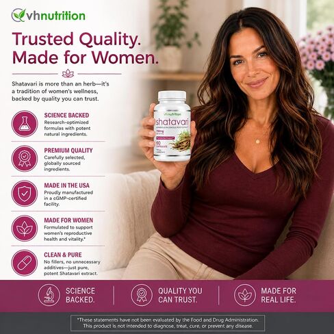 VH Nutrition SHATAVARI | Shatavari Capsules | 700mg Asparagus Racemosus Extract | Female Vitality* & Rejuvenation* | Natural Estrogen Balance* | 60 Capsules in Kuwait