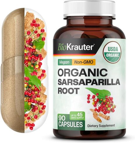 MAUWE HERBS Sarsaparilla Root Organic Capsules - 1000mg Pure Sarsaparilla Powder Pills - Vegan Supplement for Pure & Potent Health Support - 250 Veggie Caps in Kuwait