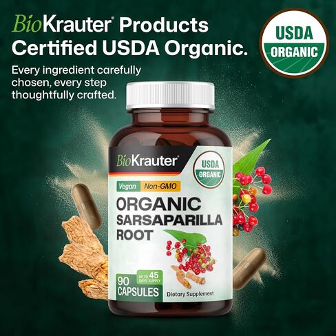 MAUWE HERBS Sarsaparilla Root Organic Capsules - 1000mg Pure Sarsaparilla Powder Pills - Vegan Supplement for Pure & Potent Health Support - 250 Veggie Caps in Kuwait