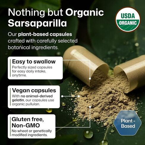 MAUWE HERBS Sarsaparilla Root Organic Capsules - 1000mg Pure Sarsaparilla Powder Pills - Vegan Supplement for Pure & Potent Health Support - 250 Veggie Caps in Kuwait
