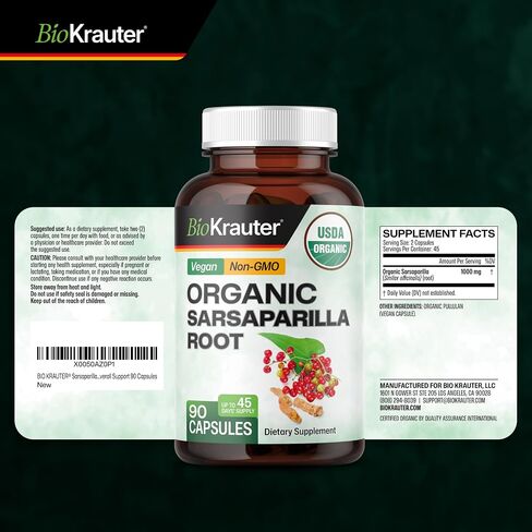 MAUWE HERBS Sarsaparilla Root Organic Capsules - 1000mg Pure Sarsaparilla Powder Pills - Vegan Supplement for Pure & Potent Health Support - 250 Veggie Caps in Kuwait