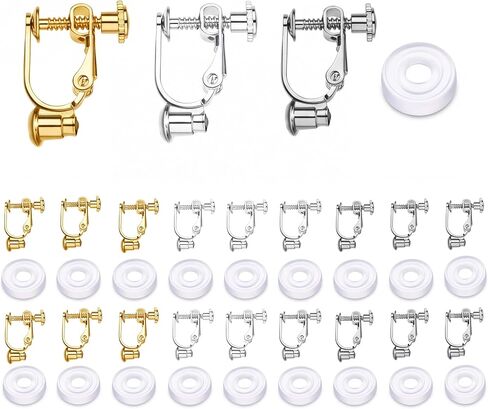 18 Pieces Clip-on Earrings Converter Components with Post for Non-Pierced Ears 3 Colors and Comfort Earring Pads in Kuwait
