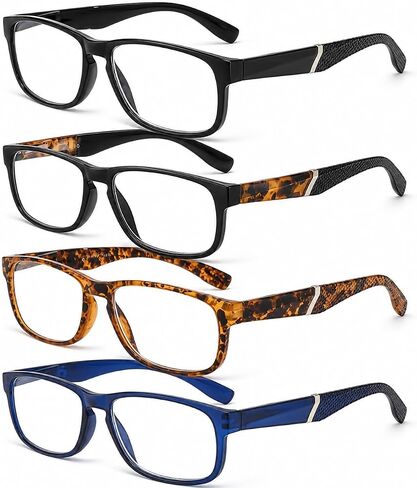 100 CLASSIC 4 Pack Reading Glasses for Men and Women Blue Light Blocking Computer Readers Spring Hinge Anti Glare Eyeglasses in Kuwait