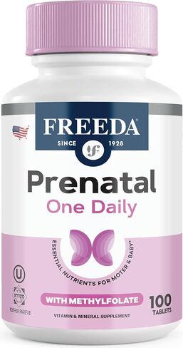 FREEDA Prenatal Vitamin - Kosher Prenatals - Prenatal Vitamins with Iron, Prenatal Folic Acid, Choline, Vitamin D - One Daily Pre Natal Multivitamin Support for Pregnant & Lactating Women (100) in Kuwait