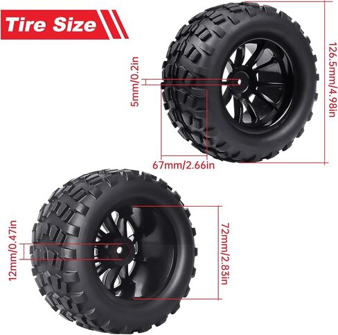 Hobbypark 2.8 12mm Hex RC Truck Wheels and Tires for 1/10 Scale Traxxas Stampede VXL Hoss 4x4 Redcat Volcano Epx Pro S30 Monster Truck fit 2S 3S Brushless Models in Kuwait