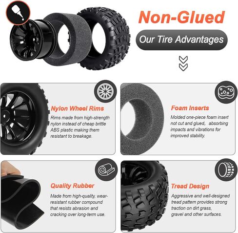 Hobbypark 2.8 12mm Hex RC Truck Wheels and Tires for 1/10 Scale Traxxas Stampede VXL Hoss 4x4 Redcat Volcano Epx Pro S30 Monster Truck fit 2S 3S Brushless Models in Kuwait