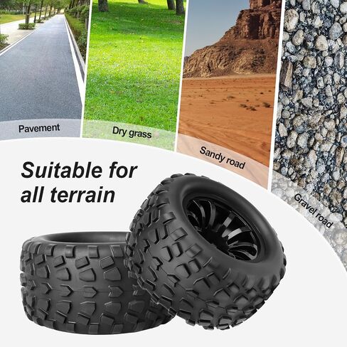 Hobbypark 2.8 12mm Hex RC Truck Wheels and Tires for 1/10 Scale Traxxas Stampede VXL Hoss 4x4 Redcat Volcano Epx Pro S30 Monster Truck fit 2S 3S Brushless Models in Kuwait