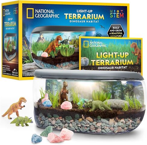 NATIONAL GEOGRAPHIC Dinosaur Terrarium Kit for Kids – Multicolor Light Up Terrarium Kit for Kids, Build a Dinosaur Habitat with Real Plants, Science Kit, Dinosaur Toys for Kids, Kids Science in Kuwait