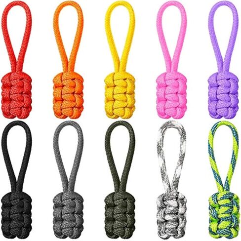 10 Pieces Replacement Zipper Pulls Tab Universal Nylon Zipper Repair Kit Zipper Slider Pull Tab Zipper Fixer Metal Zipper Head Hand Woven Pull Rope Zipper Handle Cord Pull Tab (Assorted Colors) in Kuwait