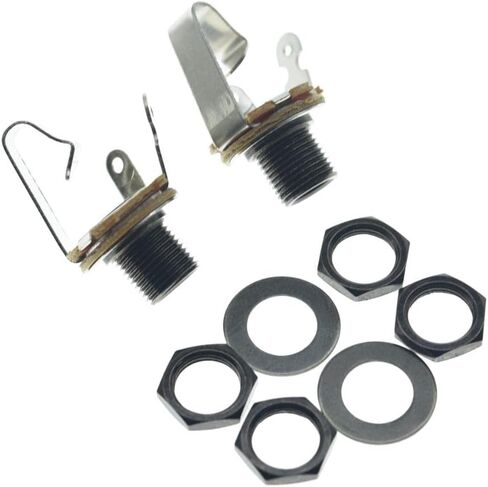 KAISH Black Nickel Premium 2-Pack Brass Material American Thread Audio 1/4" Female Guitar/Bass Output/Input Jack 6.35mm TS Mono Panel Mount Jack Socket with Nuts and Washer in Kuwait