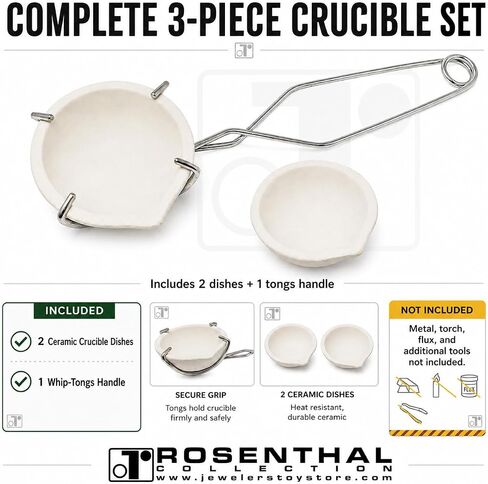 Italian Melting Ceramic Crucible Set of 2 Melting Gold Silver Copper with Whip Tongs Handle 2A (Small) in Kuwait