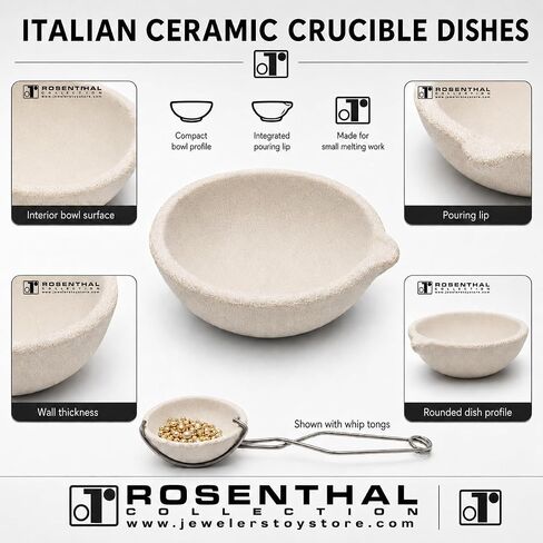Italian Melting Ceramic Crucible Set of 2 Melting Gold Silver Copper with Whip Tongs Handle 2A (Small) in Kuwait