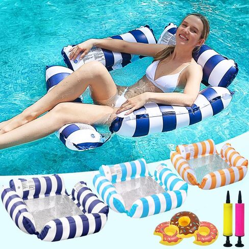 3 Pack Inflatable Pool Chair Float, Water Hammock Lounge Chair, Multi-Purpose Drifter Pool Floats for Summer Pool Lake Beach in Kuwait