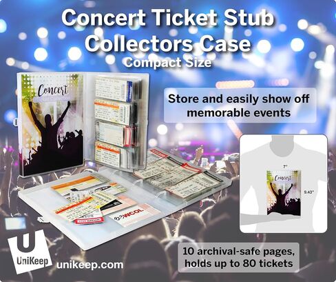 UniKeep Concert Ticket Collection Album/Case. Holds 40-80 Standard Sized Tickets. 10 Ticket Pages are Included. Each Page Holds 4-8 Tickets in Kuwait
