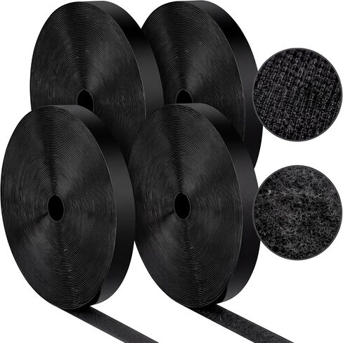 1 Inch x 164 ft Hook and Loop Tape Sticky 2 Sets (4 Rolls) Back Self Adhesive Strips Multi Function Black Industrial Strength Nylon Sticky Fastener for Home Office School Crafting Wall Hanging Car in Kuwait