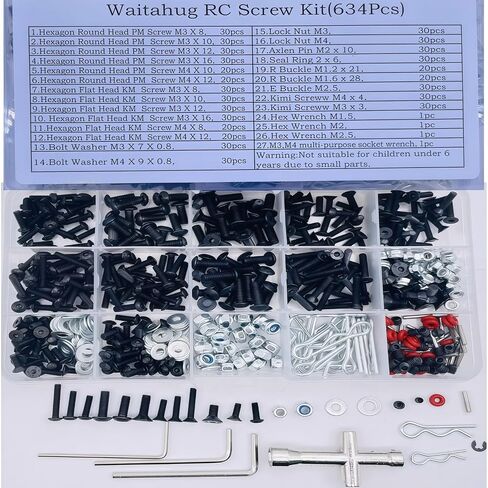 634pcs Universal RC Screw Assortment kit-27 Models of Screws Wrench Repair Tools - 1/8 1/10 1/12 1/16 Truck,Tracked car, Remote Control car, Trains, Planes, Repair Tools for Off-Road Vehicles in Kuwait