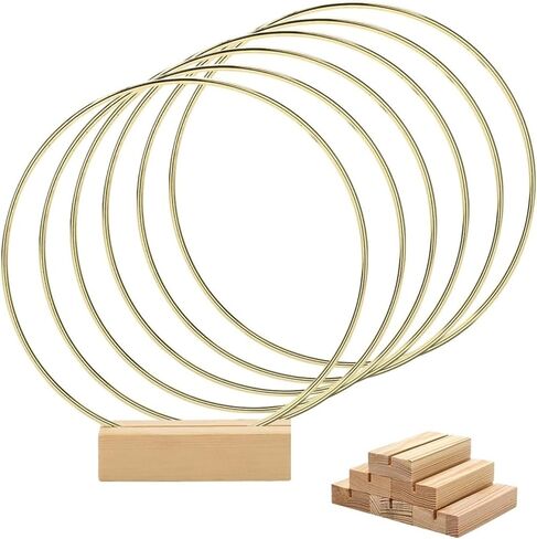 Worown 6 Pack 12 Inch Metal Floral Hoop Centerpiece with 6 Pack Wooden Stand for Table, Gold Metal Rings for Making Wedding Table Wreath Decor, Wall Hanging Wreaths and Dream Catcher Crafts in Kuwait