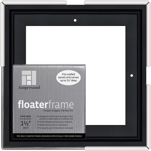 Ampersand Floaterframe Readymade Frame for Flat and 1 1/2" Deep Wood Panel and Canvas Artwork, Paintings, Prints, and More, 8"x8", Black Thin in Kuwait
