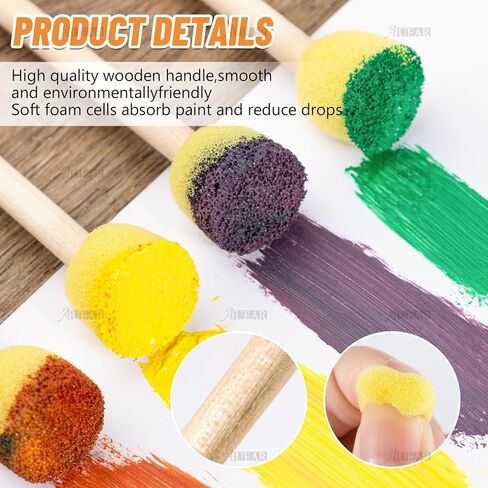 AUEAR, 40 Pack Round Foam Sponges Brush Pouncers Dabbers Set Assorted Size Paint Tools in Kuwait
