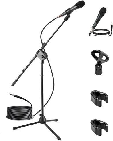 PYLE Dynamic Microphone and Tripod Stand Arm Mic Length 7.48'' Inch w/Acoustic Pop Filter-Includes 15' ft XLR Cable, Black (PMKSM20) in Kuwait