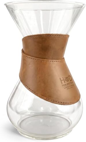 Hide & Drink, Pour Over Collar Compatible with Chemex 6-Cup Glass Handmade from Full Grain Leather - Charcoal Black in Kuwait