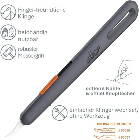 Slice Auto Safety Seam Ripper, Finger Friendly Ceramic, 10597 Ambidextrous Tool, Replaceable Lasts up to 11x Longer Than Steel, 1 Pack, Blade Automatically Retracts in Kuwait