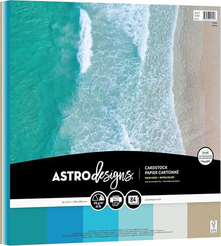 بطاقات صياغة من Astrodesigns، مقاس 30.48 سم × 30.48 سم، 65 رطل/176 جرامًا للمتر المربع، تشكيلة المحيط بـ 6 ألوان، 84 ورقة (91794) in Kuwait