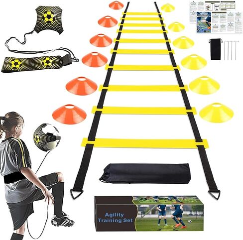 YGORTECH Football Speed Agility Training Set Agility Ladder 12 Sports Cones and Football Kick Trainer Football Training Equipment Footwork Drills for Kids and Adults in Kuwait