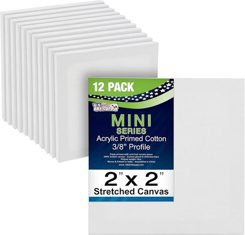 لوحة قماشية صغيرة احترافية ممددة مقاس 3 × 3 بوصة من US Art Supply (عبوة واحدة مكونة من 12 لوحة قماشية صغيرة) - مثالية للرسم والحرف اليدوية in Kuwait