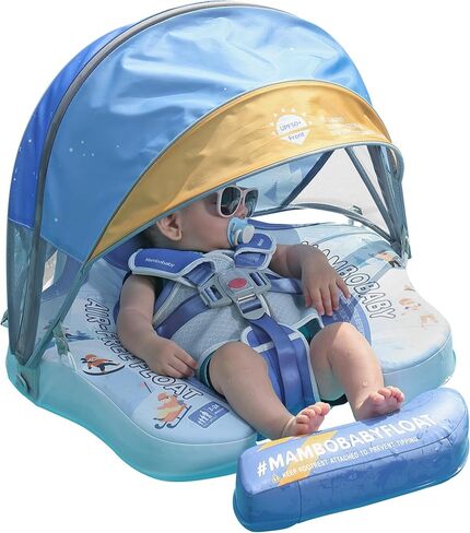 Baby Floats for Pool with Canopy Removable UPF 50+ UV Sun Protection Canopy，Mambobaby Infant Pool Float Non Inflatable Soft Skin-Friendly Leather Material Infant Swim Float 3-24 Months in Kuwait