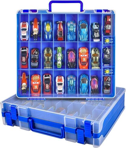 Toy Car Storage Organizer Case Compatible with Hot Wheels/for Matchbox Cars. Display Carrying Container Holder for LOL Surprise Dolls/for Shopkins with 48 Compartments Double Sided-White (Box Only) in Kuwait