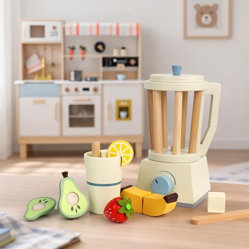 PairPear Pop up Toaster Play Kitchen Playset - Wooden Toy Food 11 Accessories for Kids in Kuwait