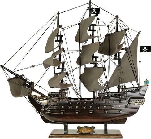 SAILINGSTORY Wooden Pirate Ship Model Black Pearl Sailing Ship Sailboat Decor 20.5" Beige Sails in Kuwait