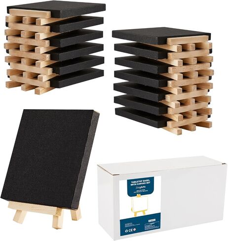 Black Mini Canvases with Easel Set, Pack of 24, 4" x 4" Inches Black Mini Canvas Boards, Black Small Canvas, Art Supplies for Acrylic Pouring and Oil Painting in Kuwait