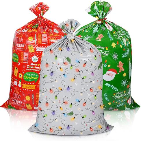 Jumbo Christmas Gifts Bags (36x56inch), 2 Pieces Extra Large Christmas Gift Bags with Tag & Tie, Giant Gift Bags for Huge Christmas Gifts Decoration, Big Gift Bags for Large Gifts Kids Toys Goodie Supplies in Kuwait