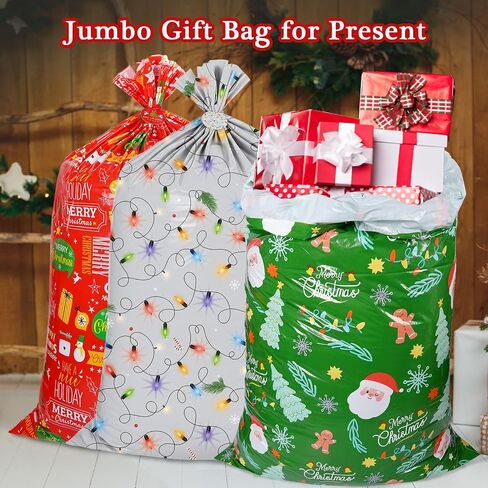 Jumbo Christmas Gifts Bags (36x56inch), 2 Pieces Extra Large Christmas Gift Bags with Tag & Tie, Giant Gift Bags for Huge Christmas Gifts Decoration, Big Gift Bags for Large Gifts Kids Toys Goodie Supplies in Kuwait