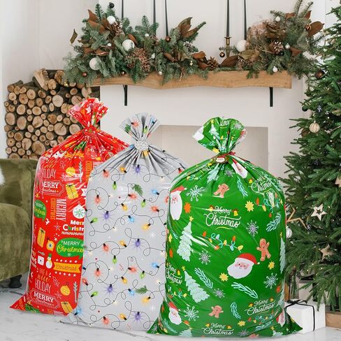 Jumbo Christmas Gifts Bags (36x56inch), 2 Pieces Extra Large Christmas Gift Bags with Tag & Tie, Giant Gift Bags for Huge Christmas Gifts Decoration, Big Gift Bags for Large Gifts Kids Toys Goodie Supplies in Kuwait