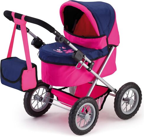 Bayer Design Dolls: Trendy Pram - Blue, Hot Pink, Butterfly - Includes Shoulder Bag, Fits Dolls Up to 18", Adjustable Handle, Kids Pretend Play, Shopping Basket, Easy to Fold, Ages 3+ in Kuwait