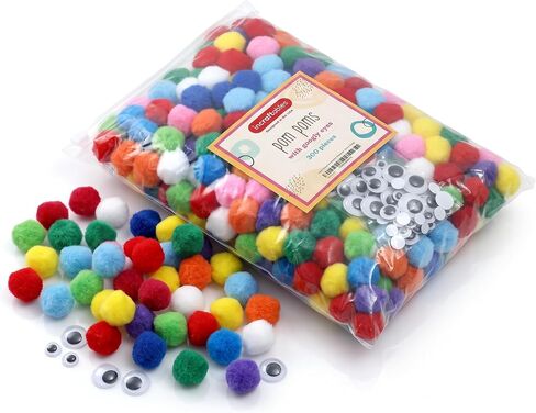 Incraftables 300 pcs Pom Poms with Googly Eyes. Best Colored Cotton 1 inch Puff Balls Pompom for DIY Crafts, Hats, Arts and Decorations. Multicolor Puffy Pompoms Gift Set for Kids & Adults in Kuwait