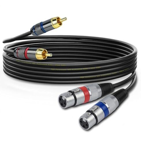 Mugteeve Dual XLR Female to Dual RCA Male Phono Cable Adapter, 10Feet Balanced 3pin XLRF to Unbalanced RCA Speaker Cable, Gold Plated, OFC Shielded, Noise-Free, for Mixer, Subwoofer, Amplifier in Kuwait