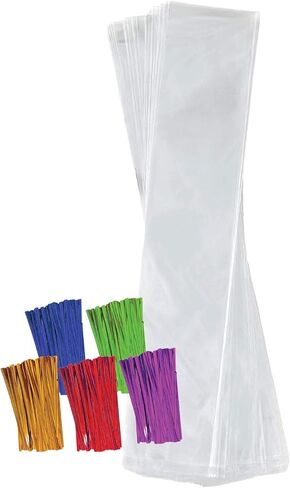 أكياس السيلوفان البلاستيكية الشفافة من Purple Q Crafts مع ربطات عنق ملتوية مقاس 4 بوصات لهدايا الحفلات (4 بوصات × 6 بوصات، 100 عبوة) in Kuwait