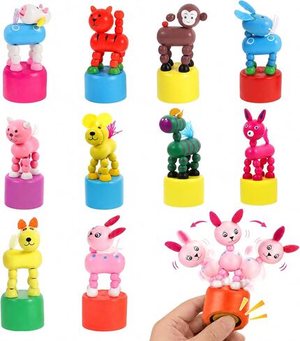 NUOBESTY 12pcs Kids Wooden Push Up Toys Kids Finger Puppets Wood Animal Figurines Press Base Thumb Puppets Animal Party Favors in Kuwait