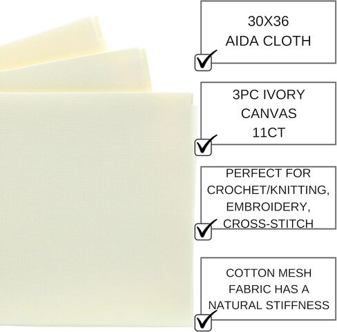 Essentials By Leisure Arts Aida Cloth, 11 Count, 30" x 36", Pure White Cross Stitch Fabric for Embroidery, Cross Stitch, Machine Embroidery and Needlepoint in Kuwait