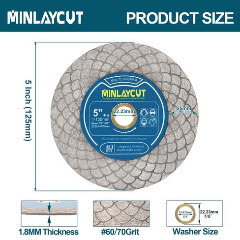 MINLAYCUT Diamond Tile Saw Blade 4-1/2" 115mm Cut Off Wheel for Cutting and Grinding Porcelain Ceramic Tile Marble Artificial Stone in Kuwait