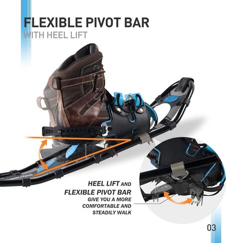 G2 21/25/30 Inches Light Weight Snowshoes for Women Men Youth, Set with Trekking Poles, Carrying Bag, Snow Baskets, Special EVA Padded One-Pull Binding, Heel Lift, Toe Box, Orange/Blue/Red Available in Kuwait