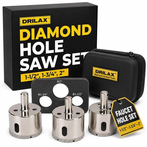 Drilax الماس مثقاب المنشار طويل القامة حفر الكوارتز الجرانيت كونترتوب السيراميك بلاط البورسلين الزجاج 3/4، 1، 1 1/4، 1 3/8، 1 1/2 بوصة 5 قطع مجموعة in Kuwait