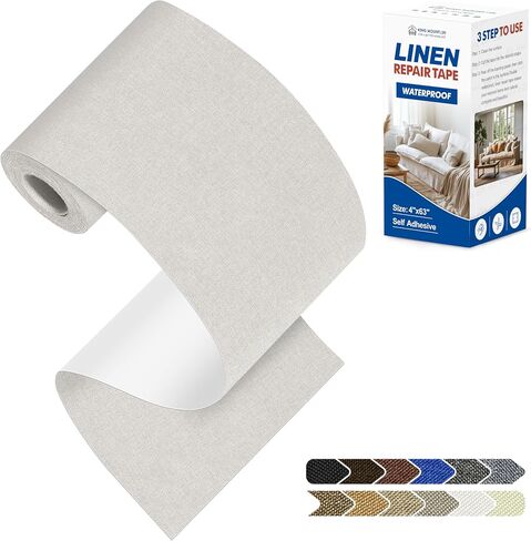 KING MOUNTAIN Coarse Linen Repair Patches, Self-Adhesive Linen Fabric Patches, 8X11 inch Extra Size, Multi Color, Can be Used for Linen Sofa Repair and Linen Clothes Repair(8" x 11",Cream-Gray 1.0) in Kuwait